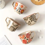 elvesmall  -  1pc 330ml 11.16oz Flowers Pattern Coffee Mug Ceramic Coffee Cup Vintage Tea Cup Gifts For Family Coworkers Birthday Day Gifts