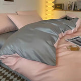 elvesmall  Bedding Set  Luxury Double-Sided Cool Feeling Ice Silk Washed Silk Nordic Style Duvet Cover Bed Sheet Summer Cool Quilt Set Gift