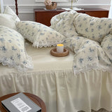 elvesmall Home Textile 1.5M 1.8M Sheet Fitted Sheet Bed Skirt Four-piece Set Korean Style Princess Style Hollow Lace Cotton Bedding Set