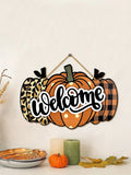 elvesmall 1pc 11*7.28inch Autumn Leopard Print Pumpkin Door Sign, Welcome Pumpkin Wooden Sign , Wall Decor, Home Decor, Room Decor