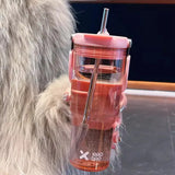 elvesmall -  600/900ml Sport Water Bottle With Straw Handle Cute Plastic Large Cup Drinking Ice Coffee Tea Juice Gym Travel Portable Cups