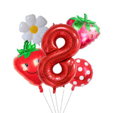 elvesmall 5Pcs Berry First Birthday Party Balloons Set 32 Inch Red Number Balloon for Sweet One Strawberry Birthday Party Decorations