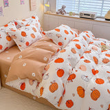elvesmall Orange Pumpkin Duvet Cover Cartoon Style Bedding Set for Kids Girls Soft Microfiber Reversible Comforter Cover with 2 Pillowcase