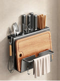 elvesmall  Multi-function Kitchen Knife Holder  Wall-mounted  Chopsticks Tube Rack Drain Integrated Storage Organizer Knives Hanger Hooks