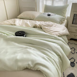 elvesmall Cooling Duvet Cover Single Queen Silky Soft, Solid Color Bedding Set, 4 Pcs Set(1 Comforter Cover + 1 Flat Sheet + 2 Pillowcase)