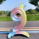 elvesmall  32 Inch Crystal Gradient Number Stand Foil Balloons with Crown Figures Globos 0-9 Birthday Party Decorations Wedding Baby Shower
