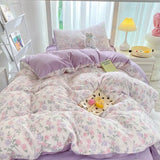 elvesmall Simple Floral Leaves Duvet Cover With Pillow Case Bed Sheet Adults Girls Tulip Bedding Sets King Queen Bed Linen Decor Bedroom