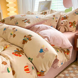 elvesmall Rural Style Bedding Set Fresh Floral Four Piece Set  Girl Heart  Double-layer Gauze   New Meeting Duvet Cover