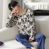 elvesmall  Men Pajamas Suit Pure Cotton Autumn Long Sleeves Breathable Plus-size Sleepwear Male Nightwear Set Spring Winter Gentlemen