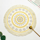 elvesmall New Bohemian Diameter 34cm/16cm Round Insulated Anti-scald Placemat Coaster Kitchen Accessories with Tassels