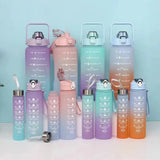 elvesmall  -  3pcs Set Gym Bottles with Time Graduated Space Water Cup High Capacity Portable Plastic Cups Outdoor Travel Water Bottle Set