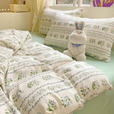 elvesmall Ins Bedding Set Refreshing New Blue Wind CHIME  Four PIECE Set On Bed Washing Cotton Bed Sheet Bed Sheet Dormitory 3pcs