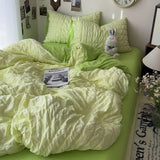 elvesmall Seersucker Princess Girls Bedding Set Duvet Cover Korean Four PIECE  Washed Cotton Bed Sheet  Cover Quilt Set 2024 New