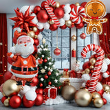 elvesmall Decorations Christmas Balloons Garland Arch Red Metallic Gold With Gingerbread Man Stars Foil Balloon For Christmas Party Decor
