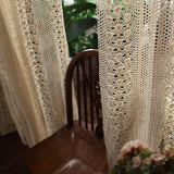 elvesmall Boho Chic Beige Crochet Knitting Curtains for Bedroom Cotton Linen Hollowed Retro Farmhouse Patio Window Drapes