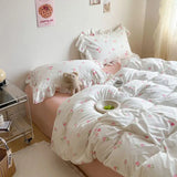 elvesmall Pastoral Style Floral Bedding Set For Girls Double Size Flat Sheet Duvet Cover and Pillowcase Soft Bed Linen Home Textiles