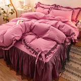 elvesmall  3/4pcs Bedding Bed Linen 2 Bedrooms Bluey Comforter Cover Pillowcases Lace Solid Color Luxury King Size Set of Sheets Bedspread