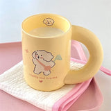 elvesmall  -  Design Cream Color Mug Korean Ins Style Cartoon Rabbit Creative Milk Coffee Cup Household Simple Dessert Ice Cream Cup