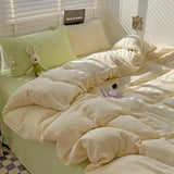 elvesmall Ins Wind Solid Color Bedding Set Class-A Maternal and Infant Super Soft Wrinkle Water Washed Cotton Duvet Cover Home Textiles