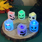 elvesmall 6pcs Halloween Led Ghost Pumpkin Candle Light Glowing Lamp Halloween Party Home Bar Decoration Haunted House Horror Props