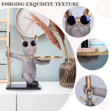 elvesmall  Bulldog Cool Sculpture Dog Ornament Butler Storage Box with Tray Nordic Table Decoration Resin Animal Sculpture Coin Piggy Bank