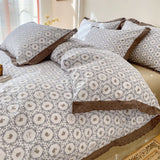 elvesmall Kawaii Princess Pure Cotton Bedding Set Full Size Lovely Ruffles Single Doubel Duvet Cover Set Girls Woman Cozy Bedding Sets