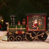 elvesmall Santa Claus Snowman Christmas Gift Crystal Sequins Christmas Eve Music Box Train Crystal Ball Ornaments Desktop Decoration