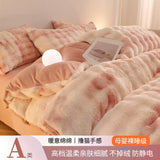 elvesmall  Gradient Plush Bedding Thickened Milk Plush Bed Sheets Duvet Covers Coral Plush Bed Skirts
