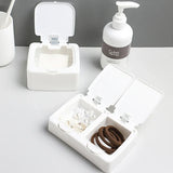 elvesmall Plastic Storage Box with Lip Cover Household Desk Drawer Sundries Organizer Cotton Swabs Cotton Pad Container Mini Jewelry Box