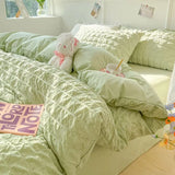 elvesmall Seersucker Bedding Sets Solid Color Washed Cotton Microfiber Duvet Cover Flat Sheet Pillowcases Soft Bed Linen For Girls
