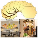 elvesmall 12Pcs Mirror Wall Sticker Home Decor Hexagon Decorations DIY Removable Living-Room Decal Art Ornaments Mirror Multimodal