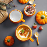 elvesmall 300/450ML Halloween Pumpkin Shaped Ceramic Cup With Spoon Kawaii Soup Mug With Lid  Oatmeal Cup Creative Water Cup