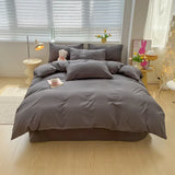 elvesmall Solid Color Duvet Cover Set Twin Queen, 100% Washed Cotton Bedding Set Soft Comfy 4 Pcs-1 Quilt Cover,1 Flat Sheet,2 Pillowcase