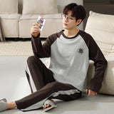 elvesmall  Fashion Design Pajamas Suit Men Spring Autumn Cotton Long Sleeve Male Sleepwear Set Winter Outdoor Nightcloth Breathable Warm