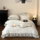 elvesmall  Luxury 1000TC Australian Long Staple Cotton French Princess Wedding Bedding Set Ruffles Edge Duvet Cover Bed Sheet Pillowcases