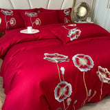 elvesmall  Egyptian Cotton Bedding Set Luxury Embroidery Double Duvet Cover Pure Cotton Flat or Fitted Bed Sheets and Pillowcases Bed Set