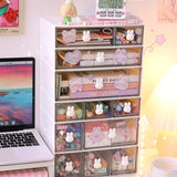 elvesmall Drawer Type Desktop Storage Box Set Student Ins Stationery Transparent Acrylic Dormitory Desk Organizer Shelf Send Cute Stickers