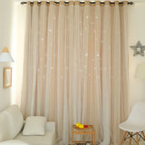 elvesmall Blackout Kids Curtains Nordic Star Ins Princess Wind Curtain Baby Window Decor Double Layer Star Hollow Curtains for Bedroom Hot