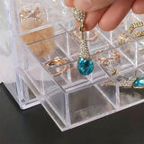 elvesmall Earring Jewelry Box Acrylic Jewelry Storage Box Women's Ring Jewelry Display Box with 5 Drawers and 120 Small Compartment Trays