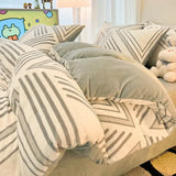 elvesmall  Winter Thickened Warm Flannel Queen Bedding Set Home Textile Cartoon Cute Duvet Cover Sheet Pillowcase 4pcs Luxury Bed Linen Set