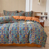 elvesmall Warm Brushed Print Comfortable Cotton  KingQueen Size Bedding Set 4 pcs Duvet/ Comforter Cover Bed Sheet Set pillowcas for bed a