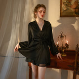 elvesmall  Sexy Women Nightwear Sets Fashion Nightwears For Ladies Bathrobe Gown Satin Lady Pajamas Night Dresses For Woman Free Shipping