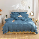 elvesmall Lace Ruffles Bedding Set White and Gray Color Bedclothes for Boys/Girls Full Size Quilt Cover Sets Queen/King Bed Linen Sets