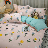 elvesmall Children and Teenagersl 100% Cotton Bedding Set: 1 Duvet Cover 2 Pillowcases 1 Fitted Sheet, Suitable for Boys Girls, Cute Style