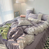 elvesmall Princess Style Pleated Lace Autumn and Winter Caramel Color Four-piece Bedding Set Quilt Cover Bed Sheet Bed Skirt Bed Sheet