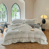elvesmall  French style home Bed linen soft velvet winter Duvet cover double bed sheets set 5D carved pattern Bedding set Quilt cover set