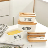 elvesmall Butter Container Ceramic Box Restaurant Sealed Storage Box Cheese Boxwith Knife Butter Slicer Butter Dish Tableware
