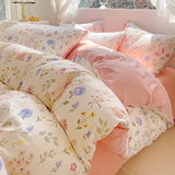 elvesmall Fresh Botanical Floral Bedding Set Washed Cotton Bed Linens Single Twin Full Size Quilt Cover Sheet Set for Girls Home Textiles