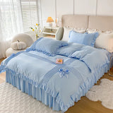 elvesmall 100% Cotton Solid Color Vintage Ruffled Duvet Cover Farmhouse Rustic Comforter Cover Geometric Stripes Bedding Set with 2 Sham