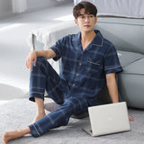 elvesmall  High Quality Pyjamas Men Spring Summer Pure Cotton Breathable Pajamas Short Sleeved Cardigan Casual Male Home Cloth Suit Youth